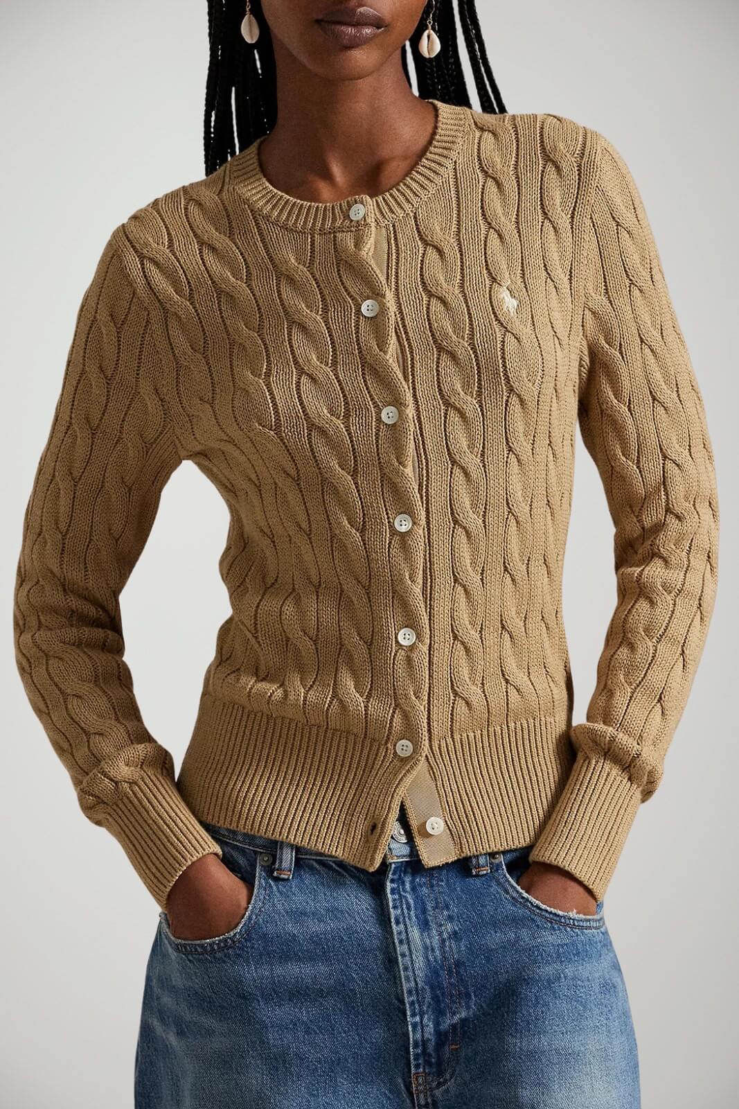 Polo Ralph Lauren Cardigan Donna a trecce / camel