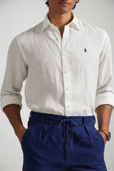 Camicia da uomo in lino Polo Ralph Lauren con logo ricamato