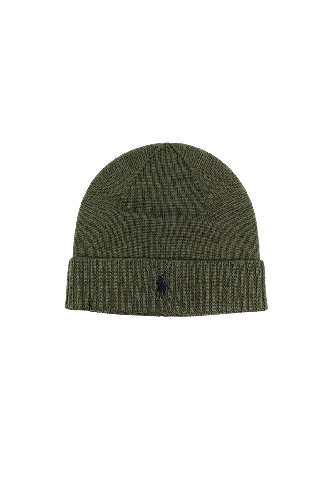 Cappello Polo Ralph Lauren in lana con logo e risvolto a coste fronte verde militare