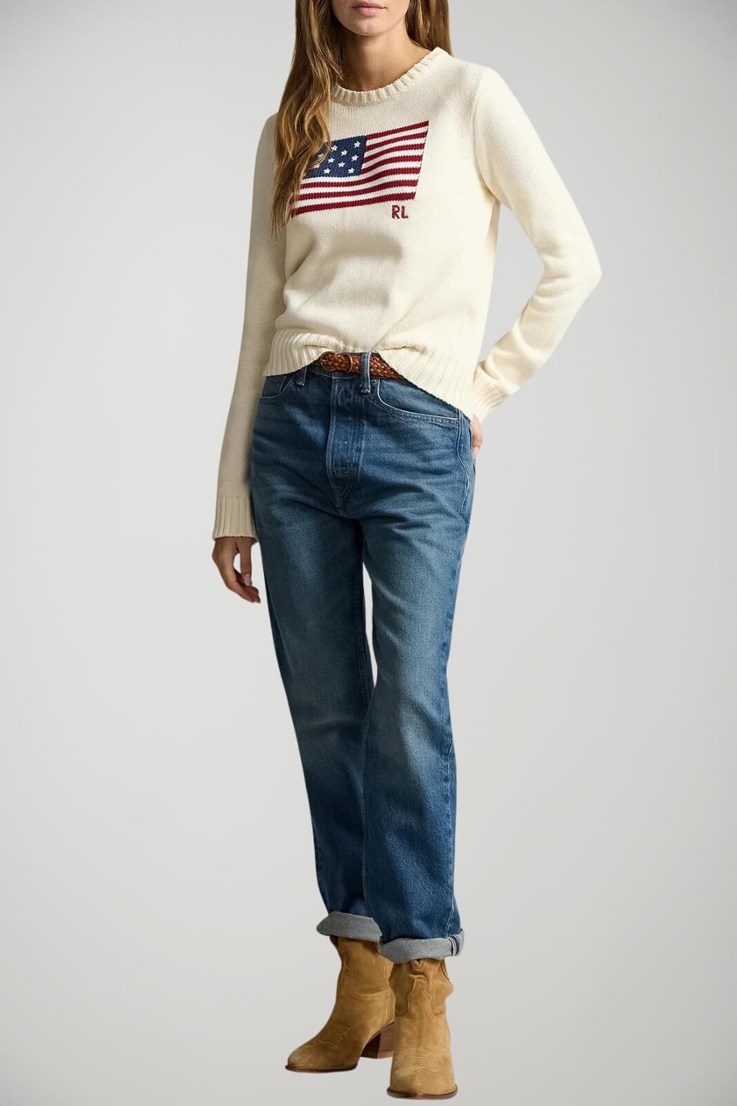 Maglione da donna Polo Ralph Lauren con bandiera e logo outfit