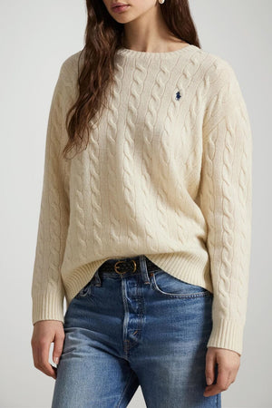 Polo Ralph Lauren maglia donna a trecce / Panna