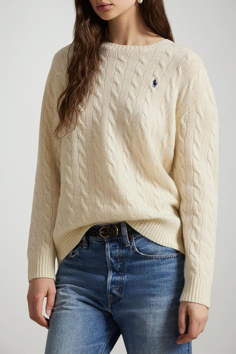 Polo Ralph Lauren maglia donna a trecce / Panna