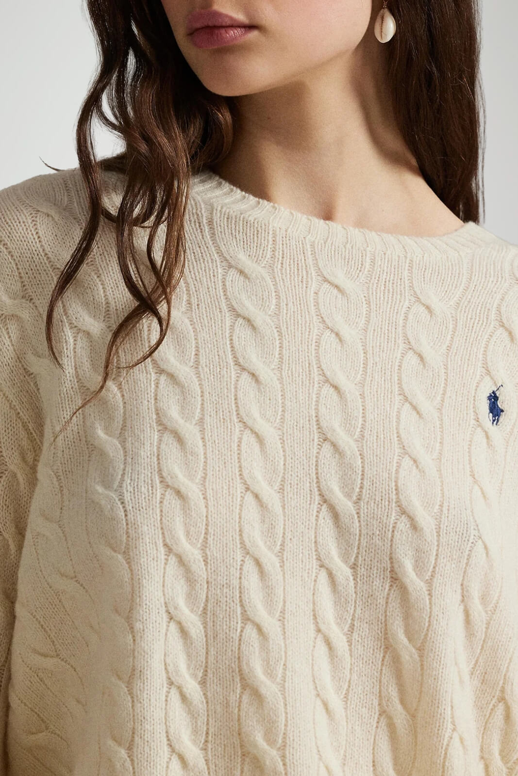 Polo Ralph Lauren maglia donna a trecce / Panna