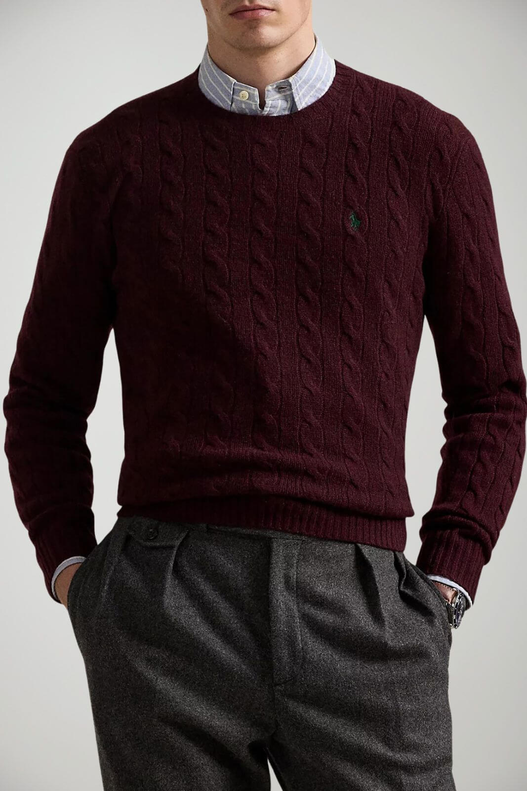 Polo Ralph Lauren maglia uomo a trecce lana e cashmere / Bordeaux