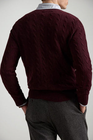 Polo Ralph Lauren maglia uomo a trecce lana e cashmere / Bordeaux
