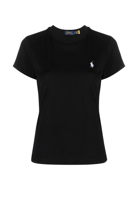 Polo Ralph Lauren T-shirt Donna in jersey nera con logo sul petto fronte