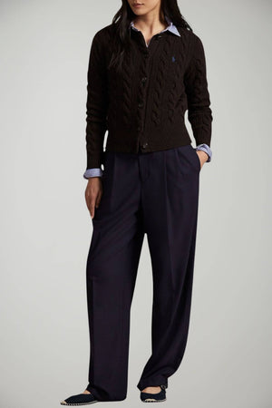 Cardigan da donna Polo Ralph Lauren a trecce in lana con bottoni outfit