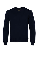 Maglia Privati in lana rasata a tinta unita e girocollo fronte blu navy