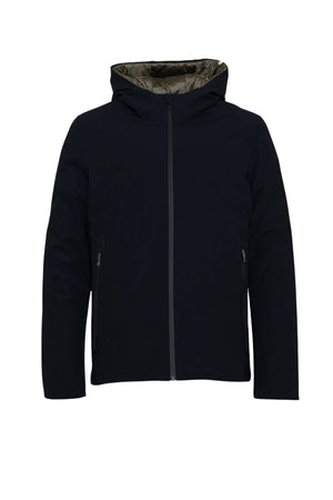 Giubbino da uomo RRD in tessuto tecnico con cappuccio e zip fronte