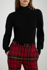 Ralph Lauren Maglia Donna a Costine con Bottoni a Contrasto