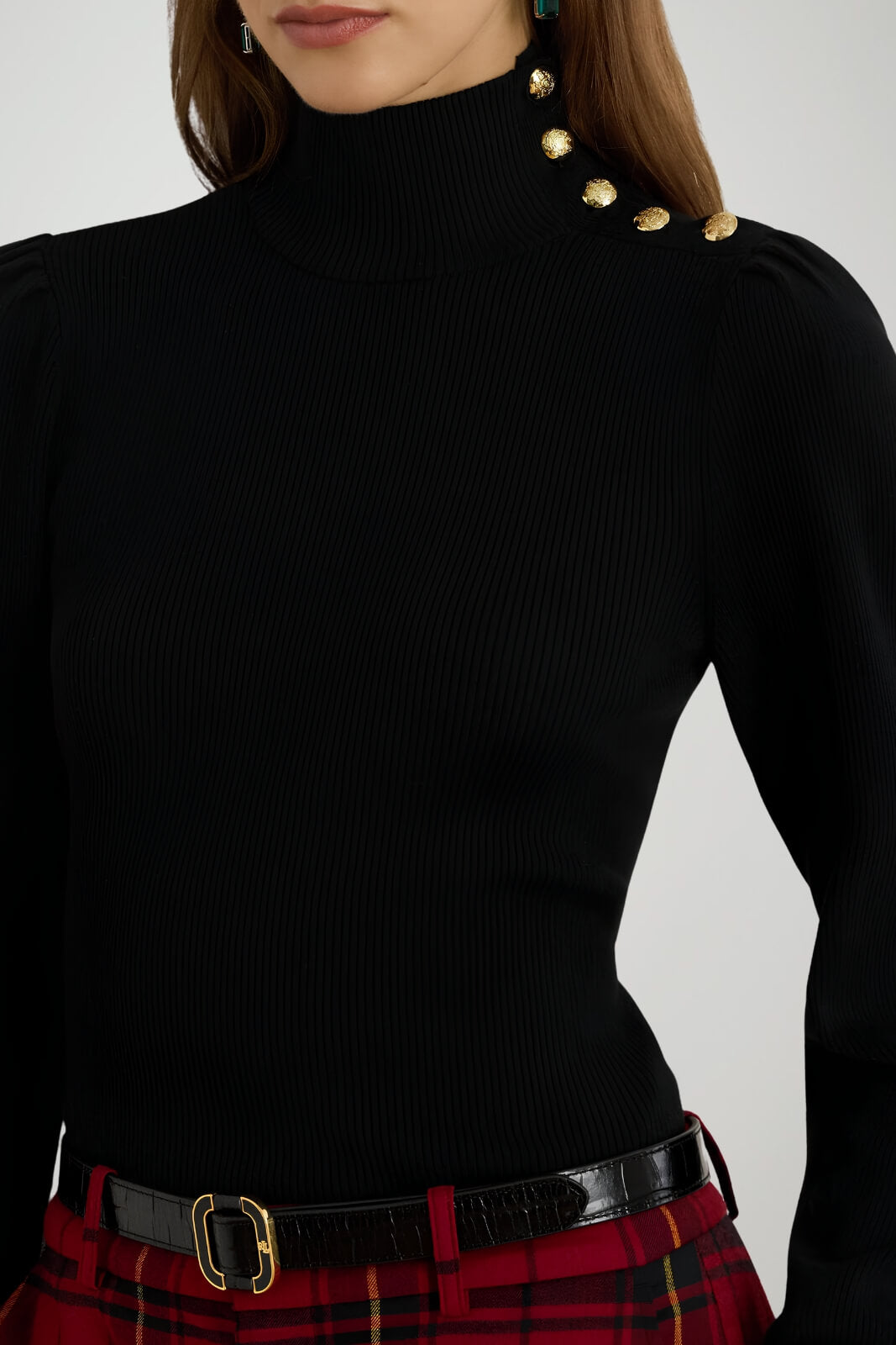 Ralph Lauren Maglia Donna a Costine con Bottoni a Contrasto