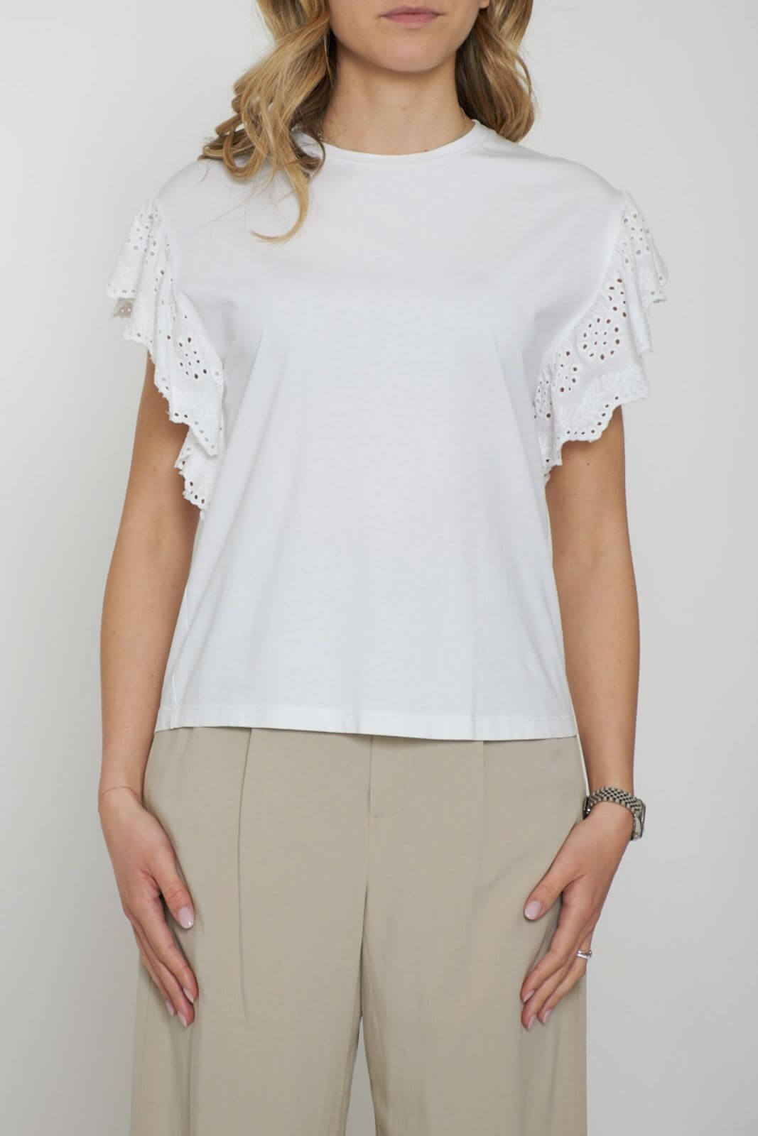 Le Sarte del Sole women's blouse with San Gallo lace sleeves