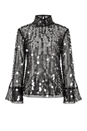 Semicouture Blusa Donna in Tulle con Paillettes All Over