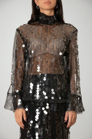Semicouture Blusa Donna in Tulle con Paillettes All Over