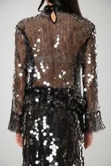 Semicouture Blusa Donna in Tulle con Paillettes All Over