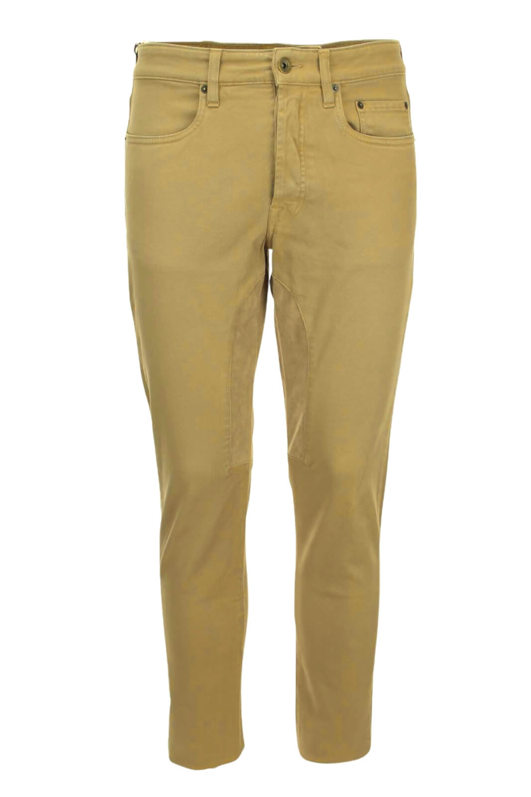 Pantaloni da uomo Siviglia in gabardina con toppe in alcantara fronte colore cammello