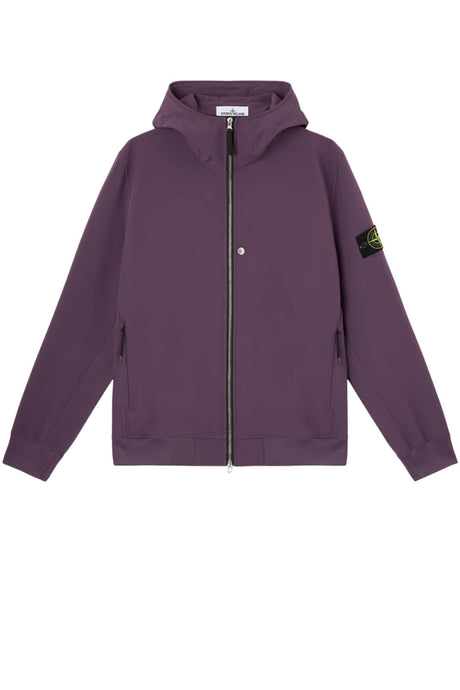 Giubbino da uomo Stone Island in Soft Shell con cappuccio fronte viola