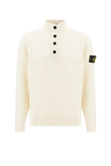 Maglia da uomo Stone Island in misto lana a collo alto fronte colore avorio