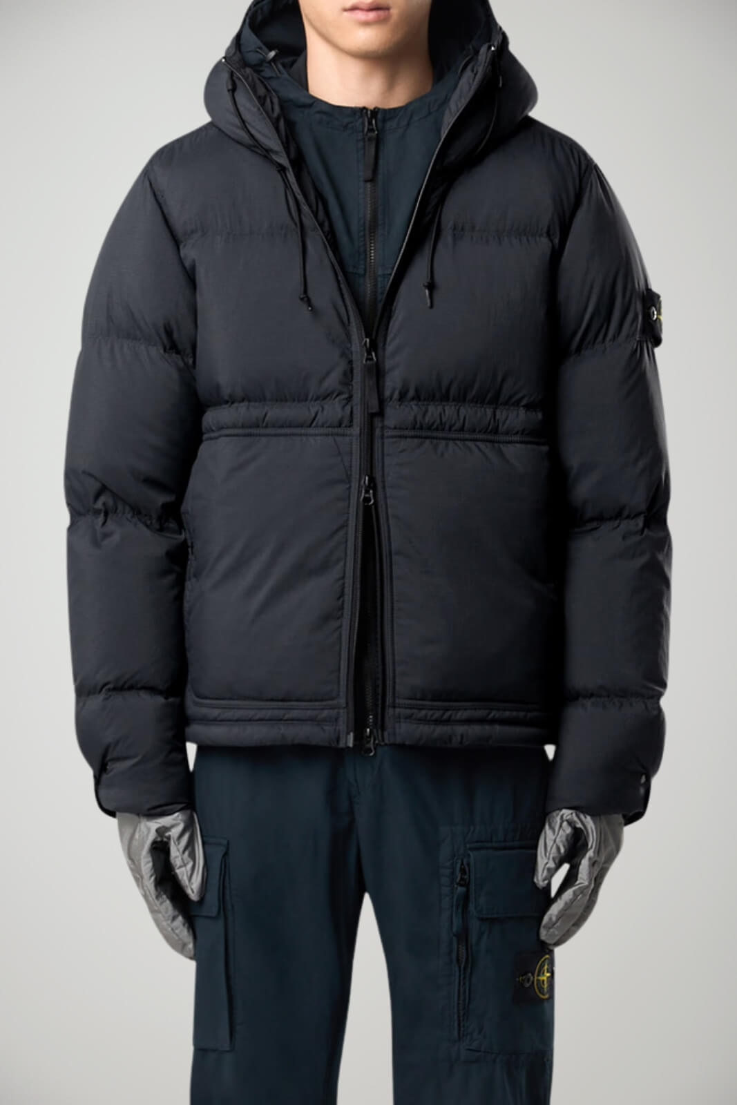 Piumino da uomo Stone Island in ripstop cordura con cappuccio fronte