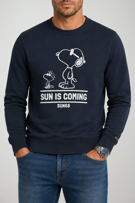 Sun68 Felpa Uomo in Misto Cotone Peanuts On Chest