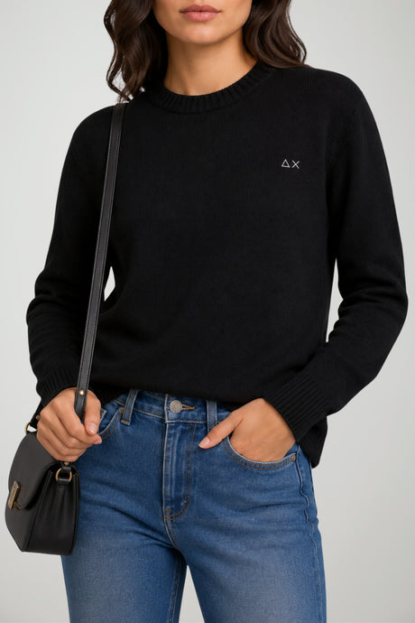 Sun68 Maglia Donna con Orli a Costine con Misto Lana Merino