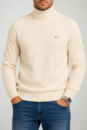 Sun68 Maglia Uomo Dolcevita Punto Riso in Misto Lana Merino e Cotone