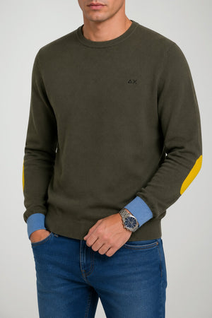 Sun68 Maglia Uomo Gomiti a Contrasto in Misto Lana Merino e Cotone