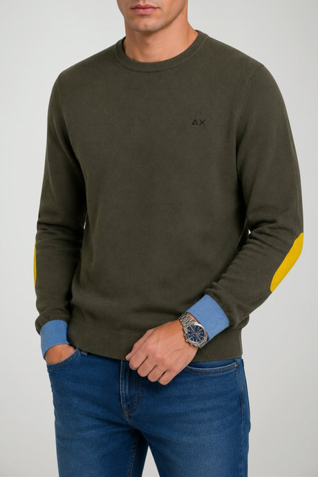 Sun68 Maglia Uomo Gomiti a Contrasto in Misto Lana Merino e Cotone