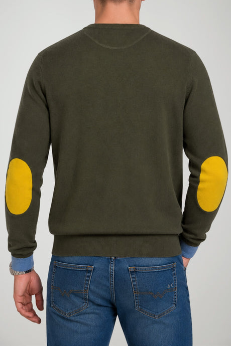 Sun68 Maglia Uomo Gomiti a Contrasto in Misto Lana Merino e Cotone