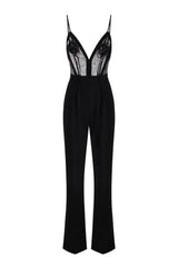 Elisabetta Franchi women's crepe jumpsuit with lace inserts