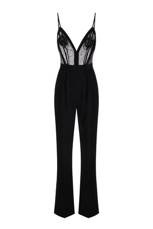 Elisabetta Franchi women's crepe jumpsuit with lace inserts