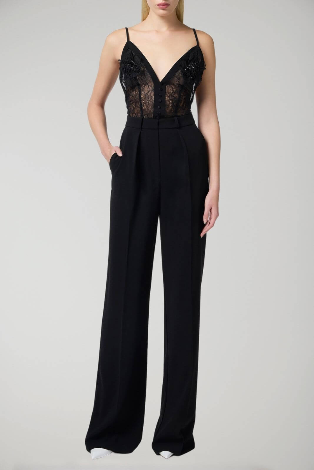 Elisabetta Franchi women's crepe jumpsuit with lace inserts
