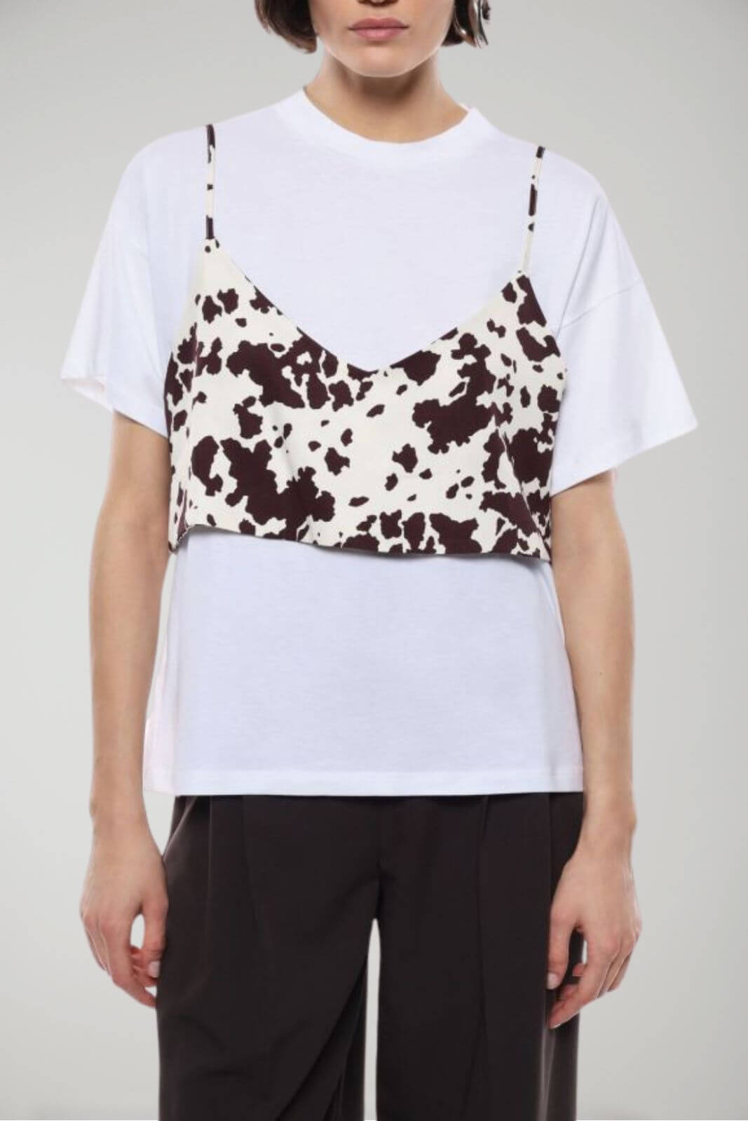 Imperial T-Shirt women's layered top with cow print