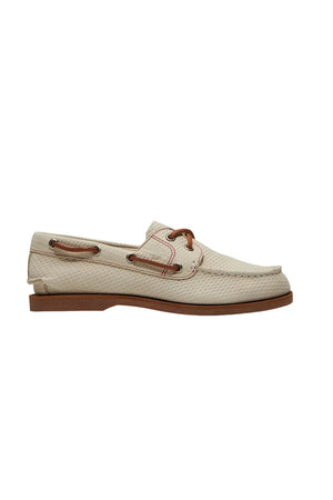 Scarpa da barca Timberland in pelle microlavorata con lacci in cuoio