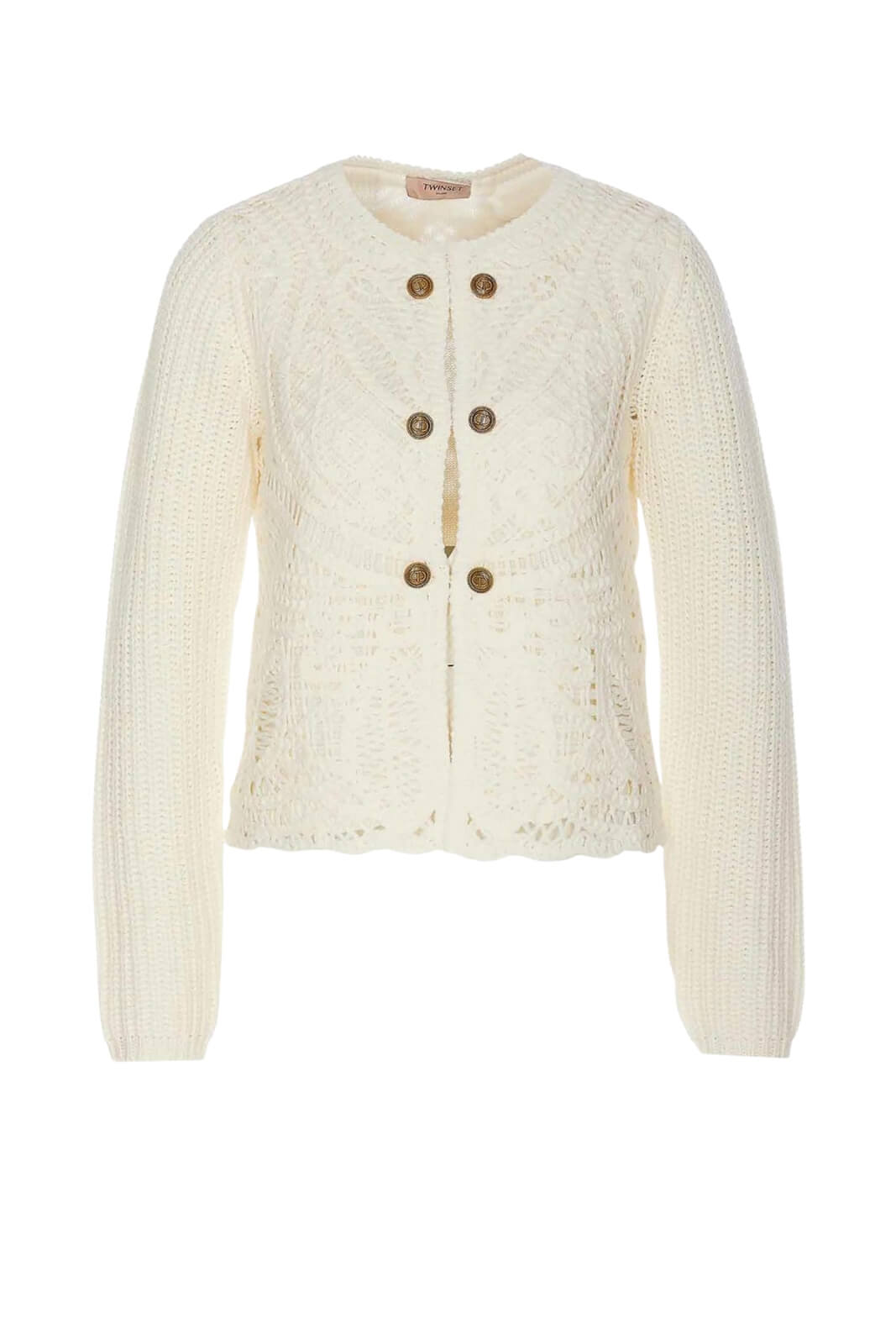 Cardigan da donna Twinset in crochet con bottoni logati