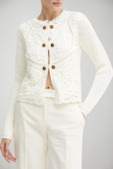 Cardigan da donna Twinset in crochet con bottoni logati