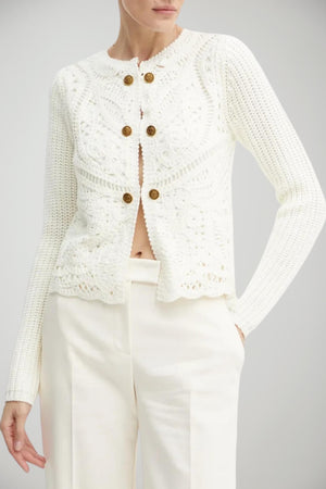 Cardigan da donna Twinset in crochet con bottoni logati