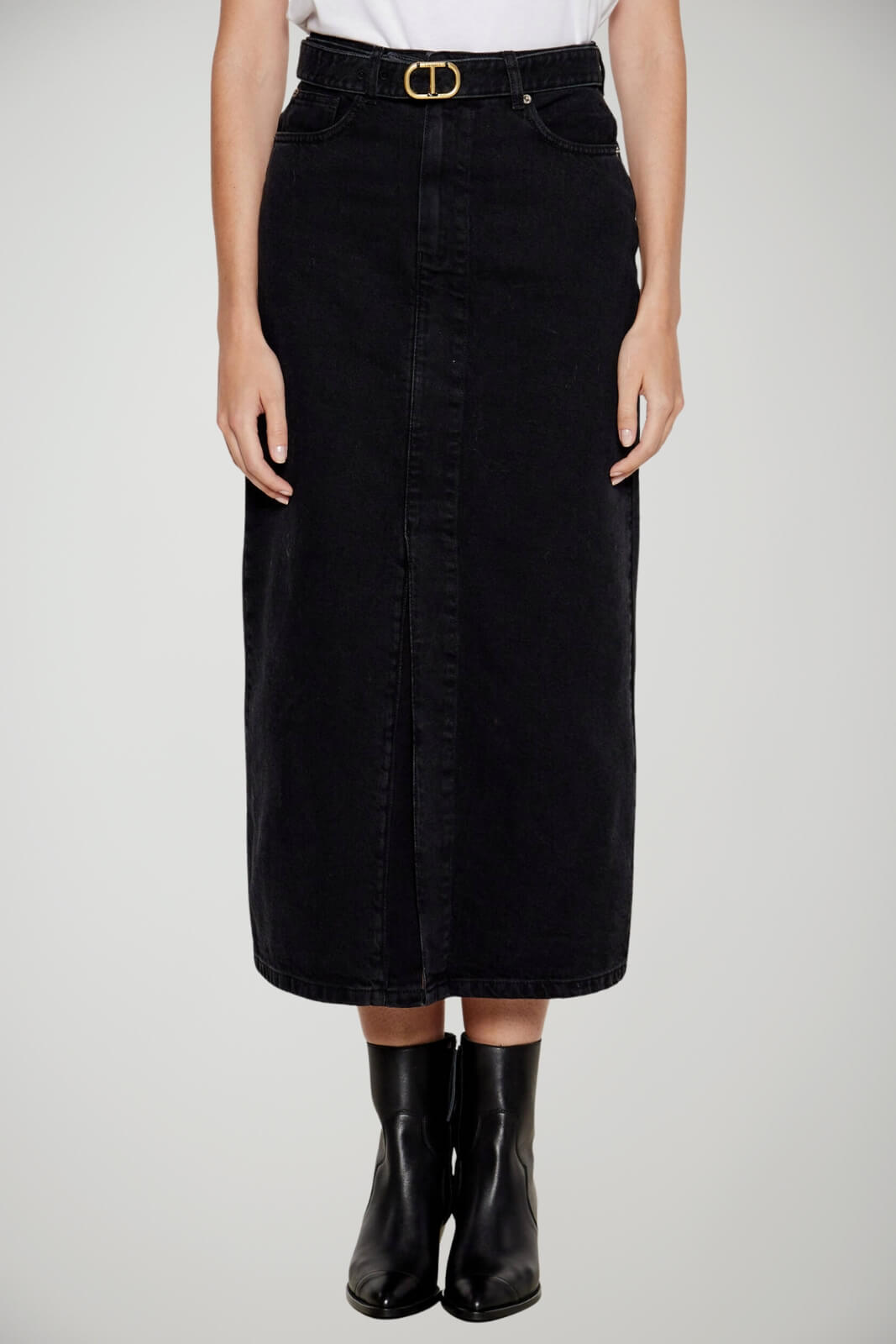 Gonna longuette Twinset in denim con cintura