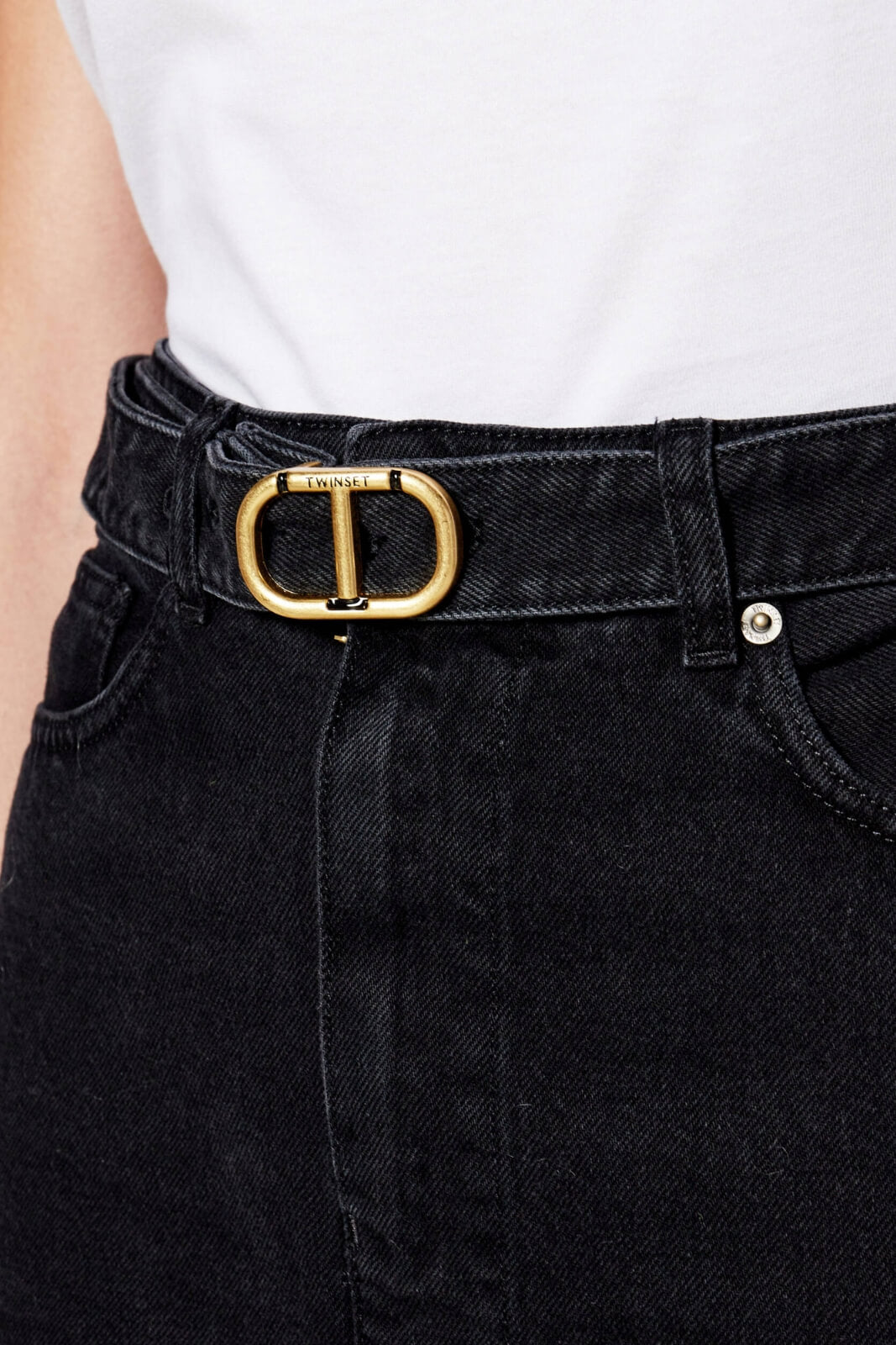 Gonna longuette Twinset in denim con cintura