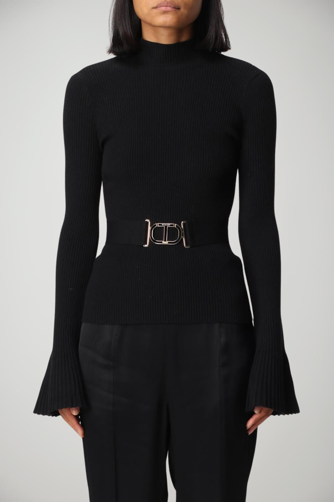 Lupetto da donna Twinset a coste con cintura e polsi a campana