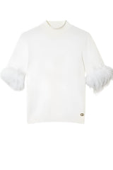 Lupetto da donna Twinset a maniche corte con piume rimovibili