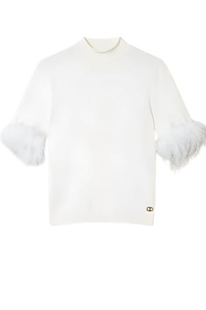 Lupetto da donna Twinset a maniche corte con piume rimovibili