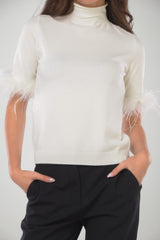 Lupetto da donna Twinset a maniche corte con piume rimovibili
