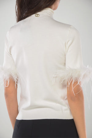 Lupetto da donna Twinset a maniche corte con piume rimovibili