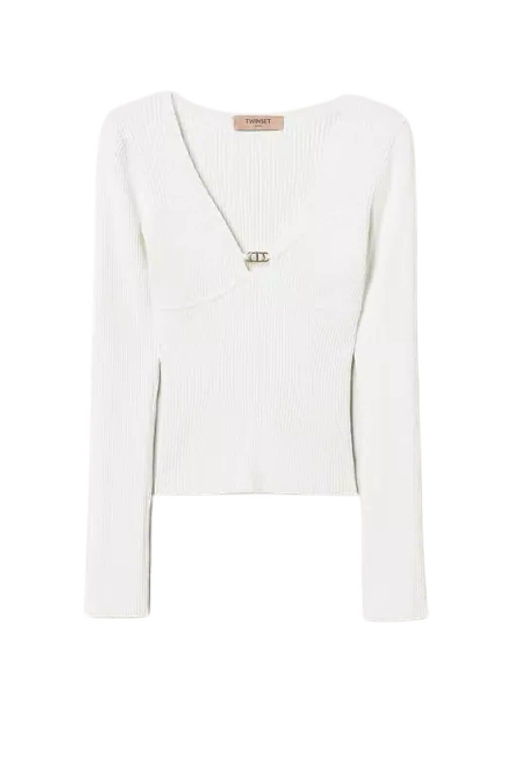 Maglia da donna Twinset a costine con placca logo 
