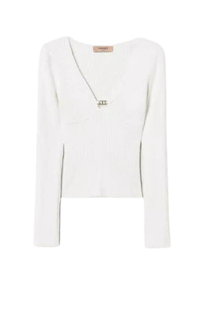 Maglia da donna Twinset a costine con placca logo 