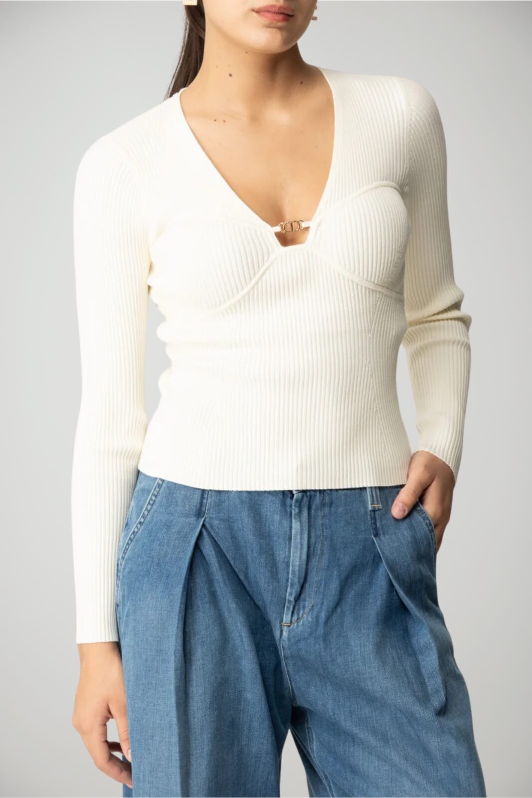 Maglia da donna Twinset a costine con placca logo 