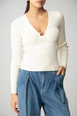 Maglia da donna Twinset a costine con placca logo 