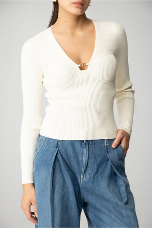 Maglia da donna Twinset a costine con placca logo 