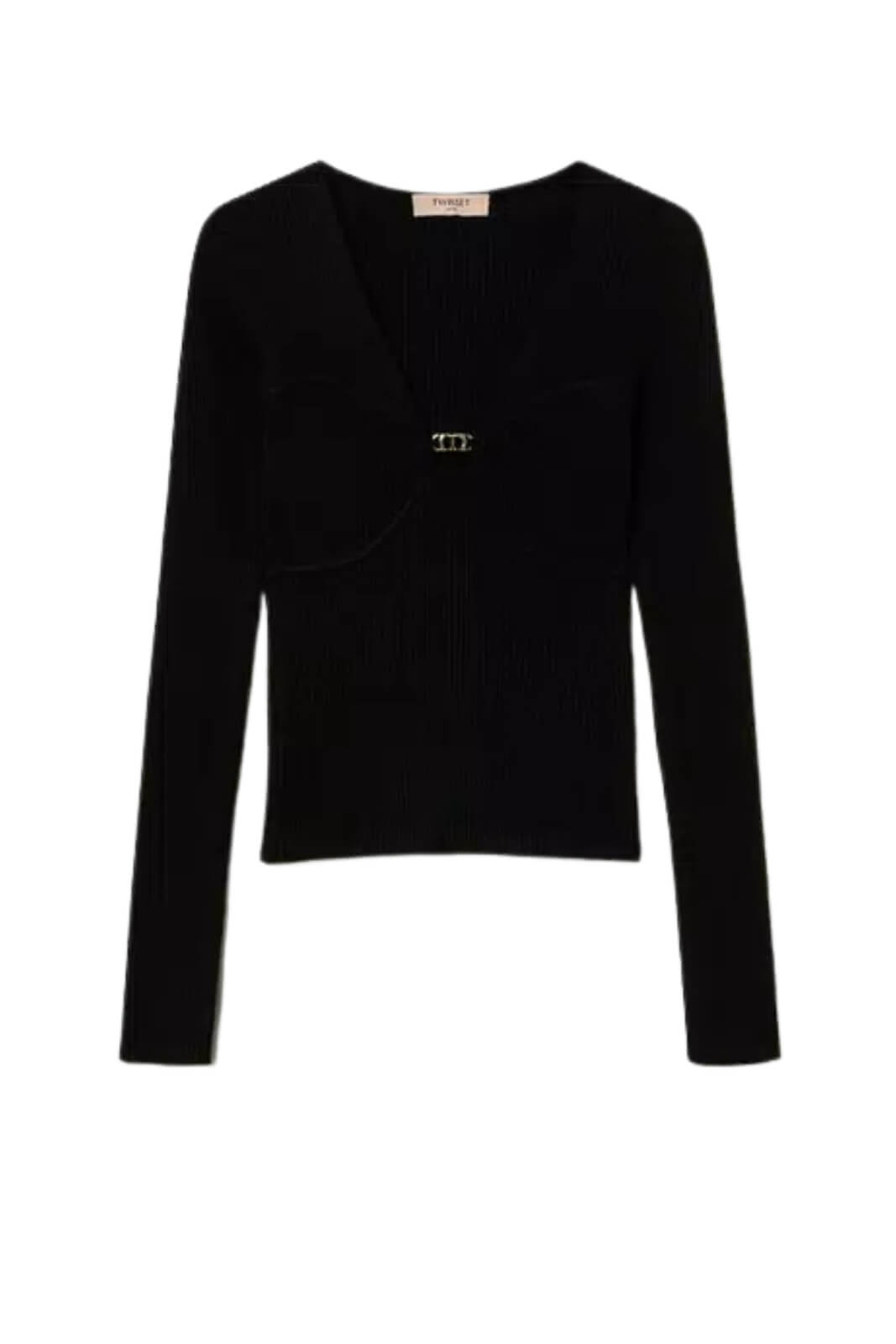 Maglia da donna Twinset a costine con placca logo 